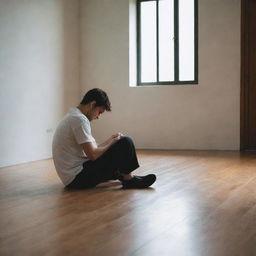 A person sitting leisurely on the floor, possibly lost deep in thoughts or enjoying a moment of solitude.