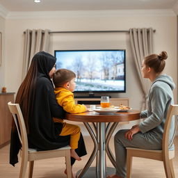 A family sitting at the breakfast table