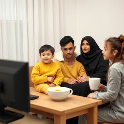 A family sitting at the breakfast table