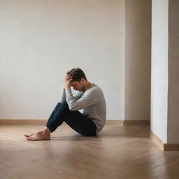 A person sitting leisurely on the floor, possibly lost deep in thoughts or enjoying a moment of solitude.