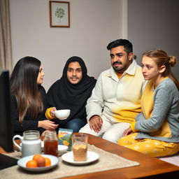 An Arab family having breakfast at the table