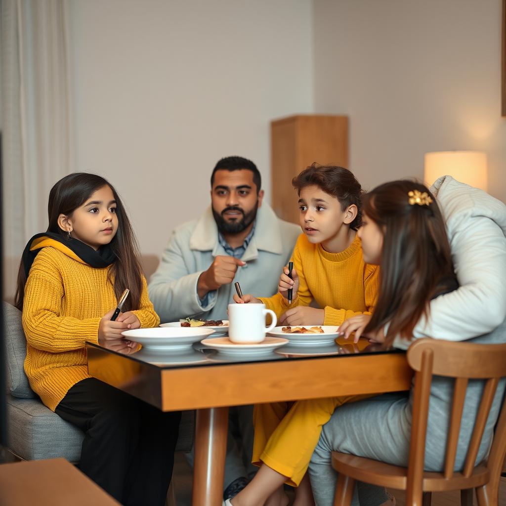 An Arab family having breakfast at the table