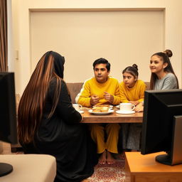 An Arab family having breakfast at the table