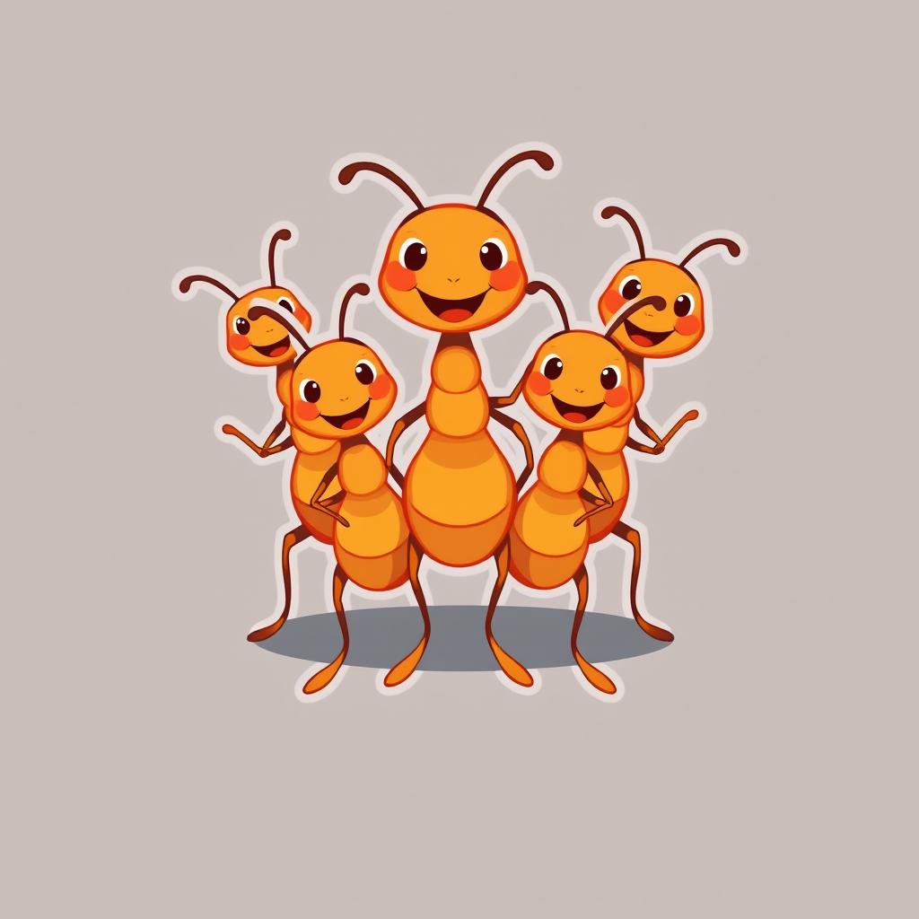 Logo featuring five friendly ants together, displaying a cheerful and cooperative vibe