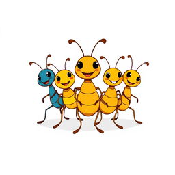 Logo featuring five friendly ants together, displaying a cheerful and cooperative vibe