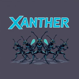 A dynamic logo for 'XANTHER', incorporating bold typography with a futuristic or tech-inspired design, possibly using a strong color palette like electric blue or neon green