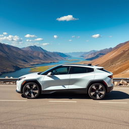 A unique and futuristic CUV blending the sleek design elements of a Corvette C8 and a Polestar 4, featuring a four-door configuration