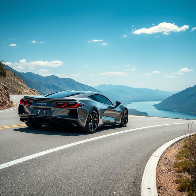 A stunning and futuristic sedan combining the sleek design of a Corvette C8 with the refined lines of a Polestar 4, featuring a four-door configuration