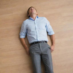 A man lying on the floor at ease, perhaps taking a break or lost in thought.