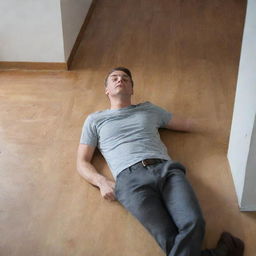 A man lying on the floor at ease, perhaps taking a break or lost in thought.