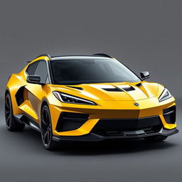 A cutting-edge CUV combining the distinctive design elements of a Corvette C8 and a Polestar 4