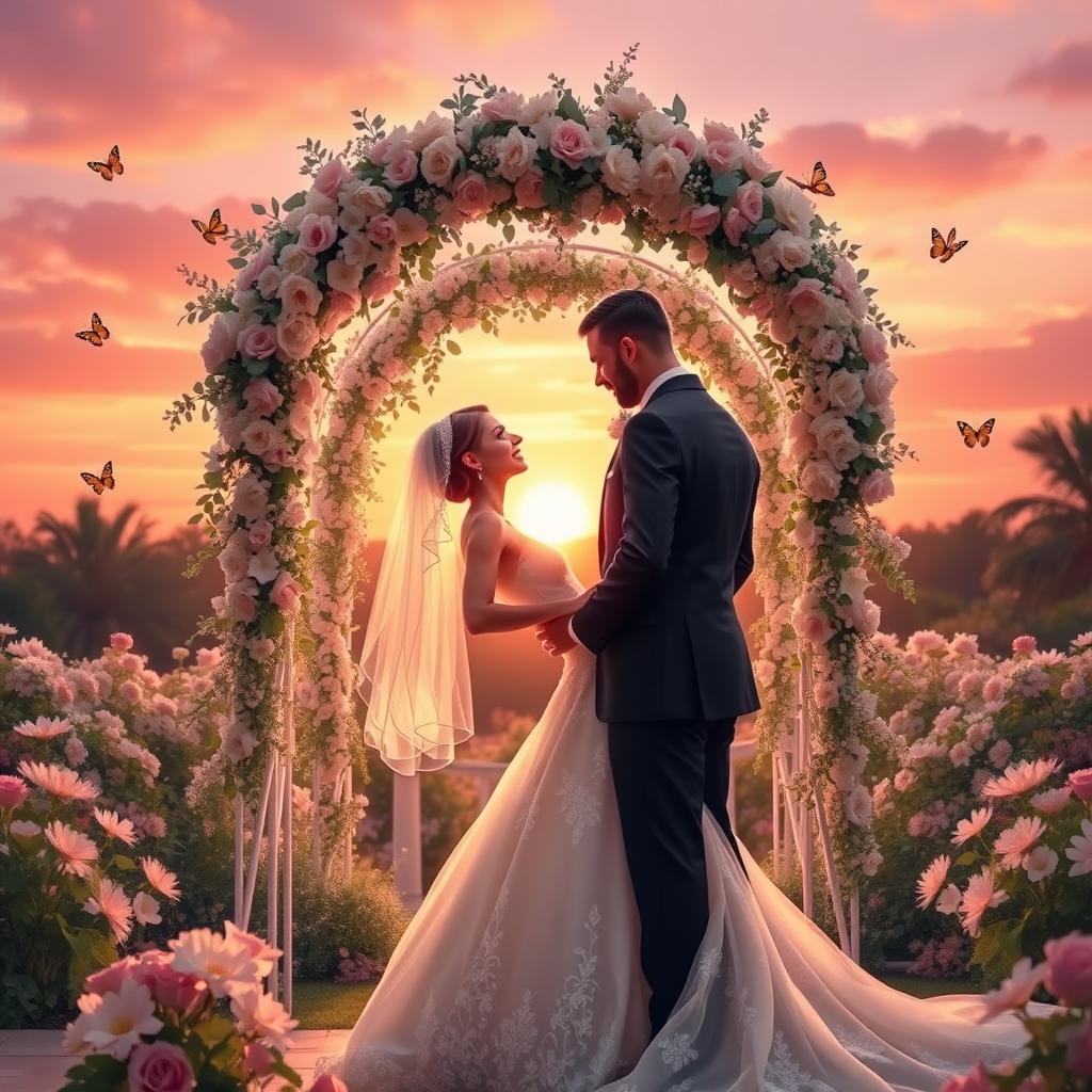 A romantic, dreamy scene depicting a wedding theme