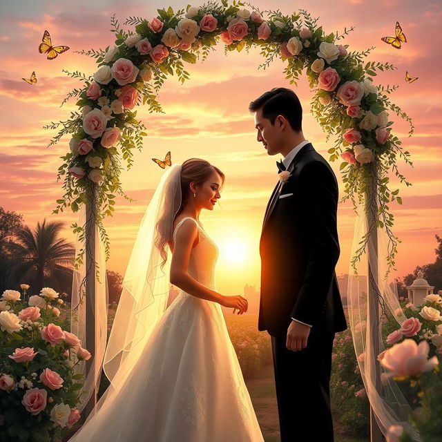 A romantic, dreamy scene depicting a wedding theme