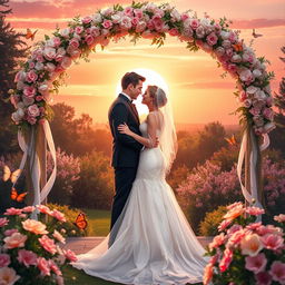 A romantic, dreamy scene depicting a wedding theme