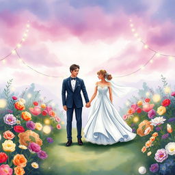 An enchanting book cover illustrating a wedding ceremony