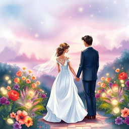 An enchanting book cover illustrating a wedding ceremony