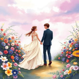 An enchanting book cover illustrating a wedding ceremony