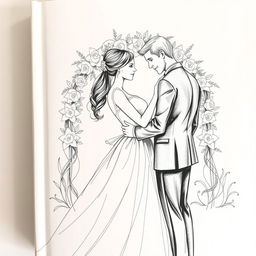 A delicate sketch style book cover depicting a romantic wedding scene