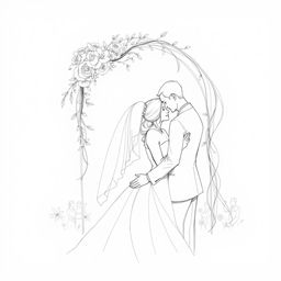 A delicate sketch style book cover depicting a romantic wedding scene