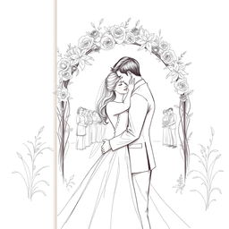 A delicate sketch style book cover depicting a romantic wedding scene