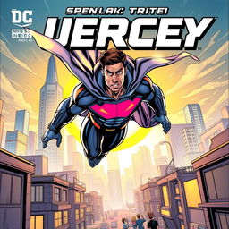 A bold and dynamic comic book cover featuring a superhero in action