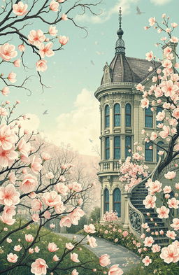 An imaginative concept depicting the integration of English art styles with the theme of a lost spring