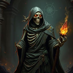 An undead archmage embodying both skeletal and mummy elements, exudes an aura of malevolent power