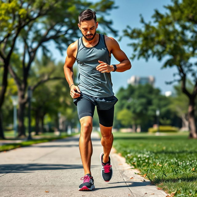 A captivating depiction of a stylish runner preparing for a run