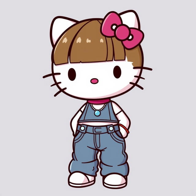 Hello Kitty styled character, featuring brown hair with bangs