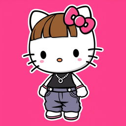 Hello Kitty styled character, featuring brown hair with bangs