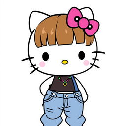 Hello Kitty styled character, featuring brown hair with bangs