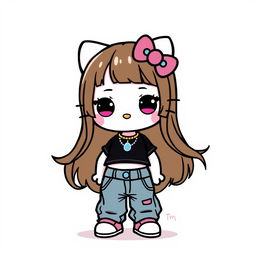 Hello Kitty styled character, featuring brown hair with bangs