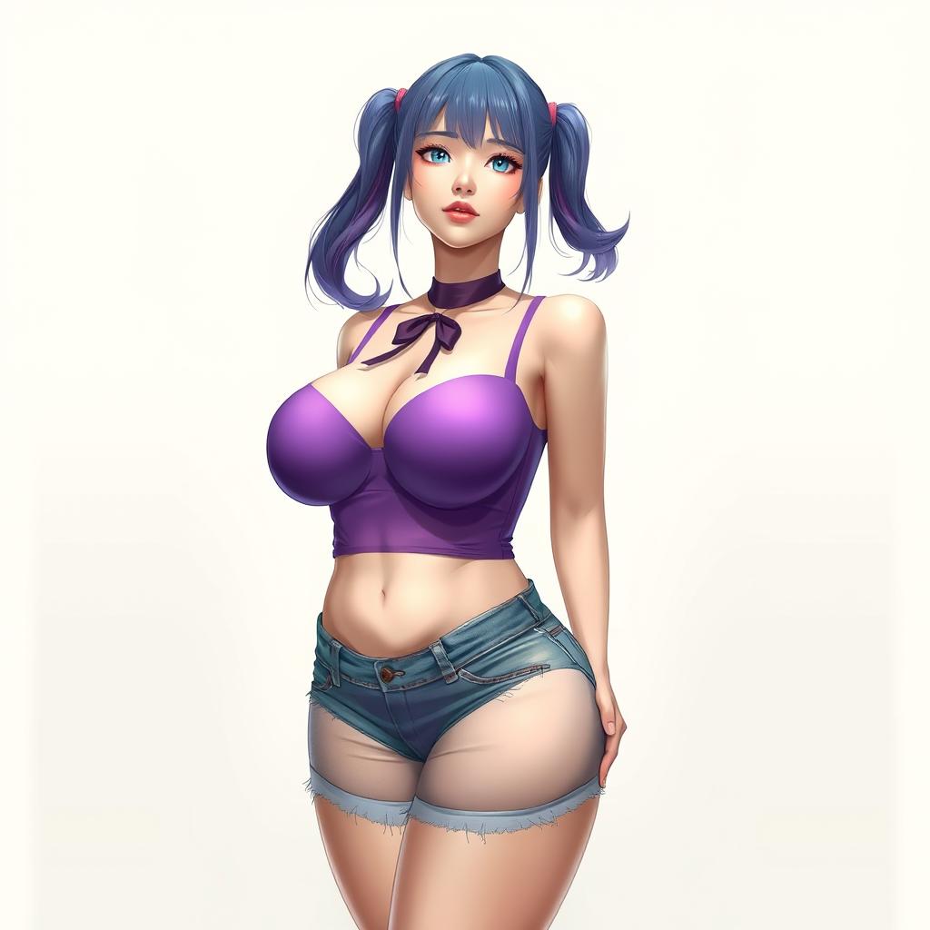 realistic depiction of a voluptuous woman with an oval body shape, characterized by her large and full breasts, large buttocks and thighs, and slightly plump physique