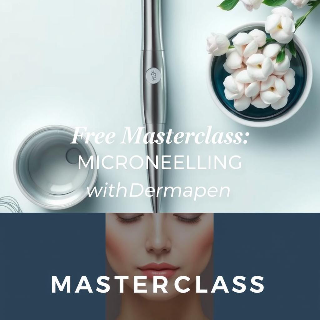 An eye-catching promotional image for a free masterclass on microneedling using Dermapen