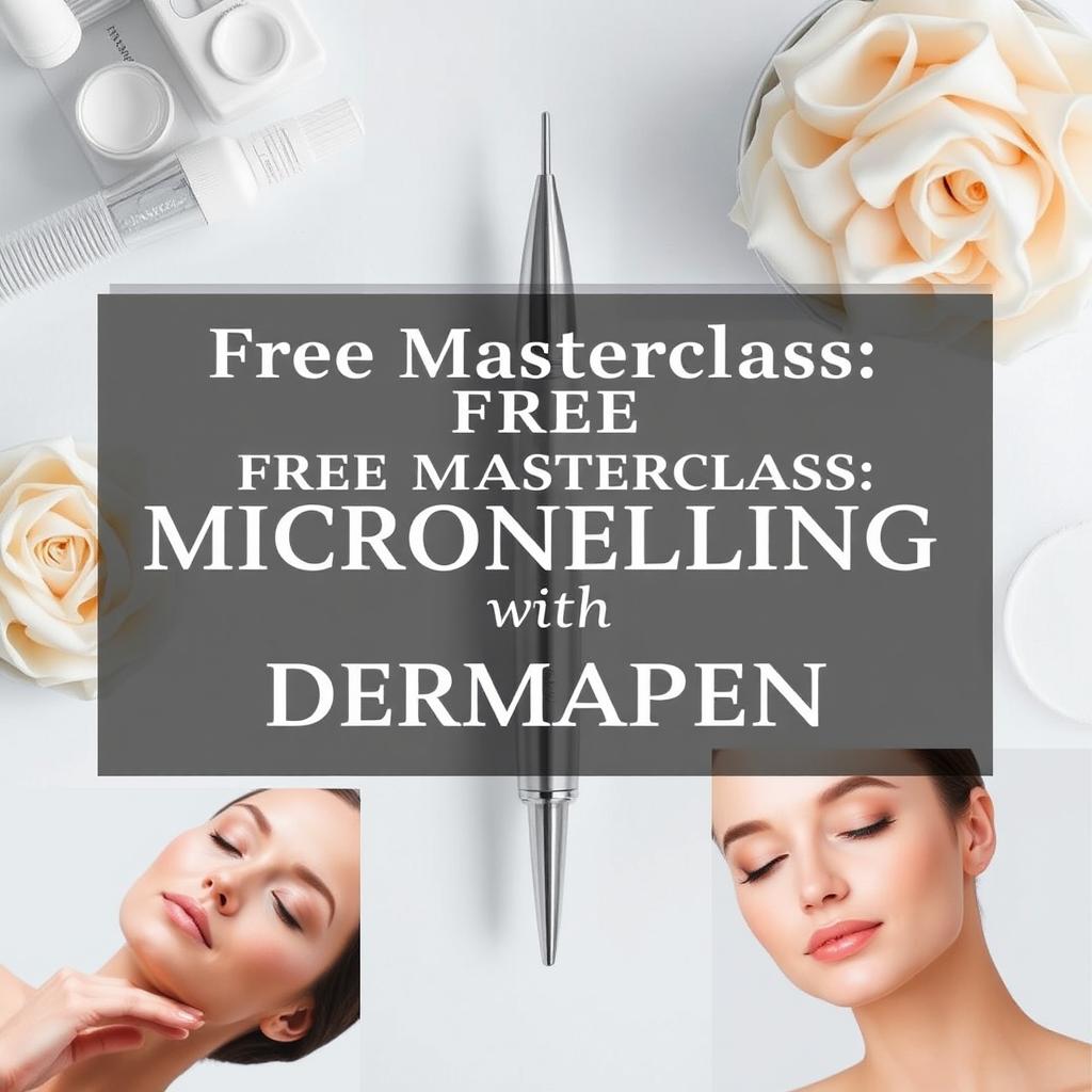 An eye-catching promotional image for a free masterclass on microneedling using Dermapen