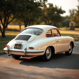 Classic 1962 Porsche 356 Coupé in original ivory color with a luxurious red interior, captured in a sophisticated outdoor setting with a subtle retro vibe