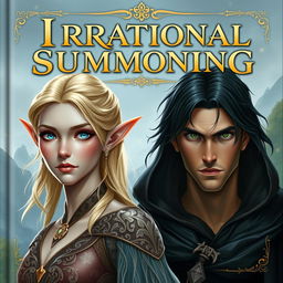 A captivating fantasy book cover featuring a blond elf and a black-haired man standing side by side