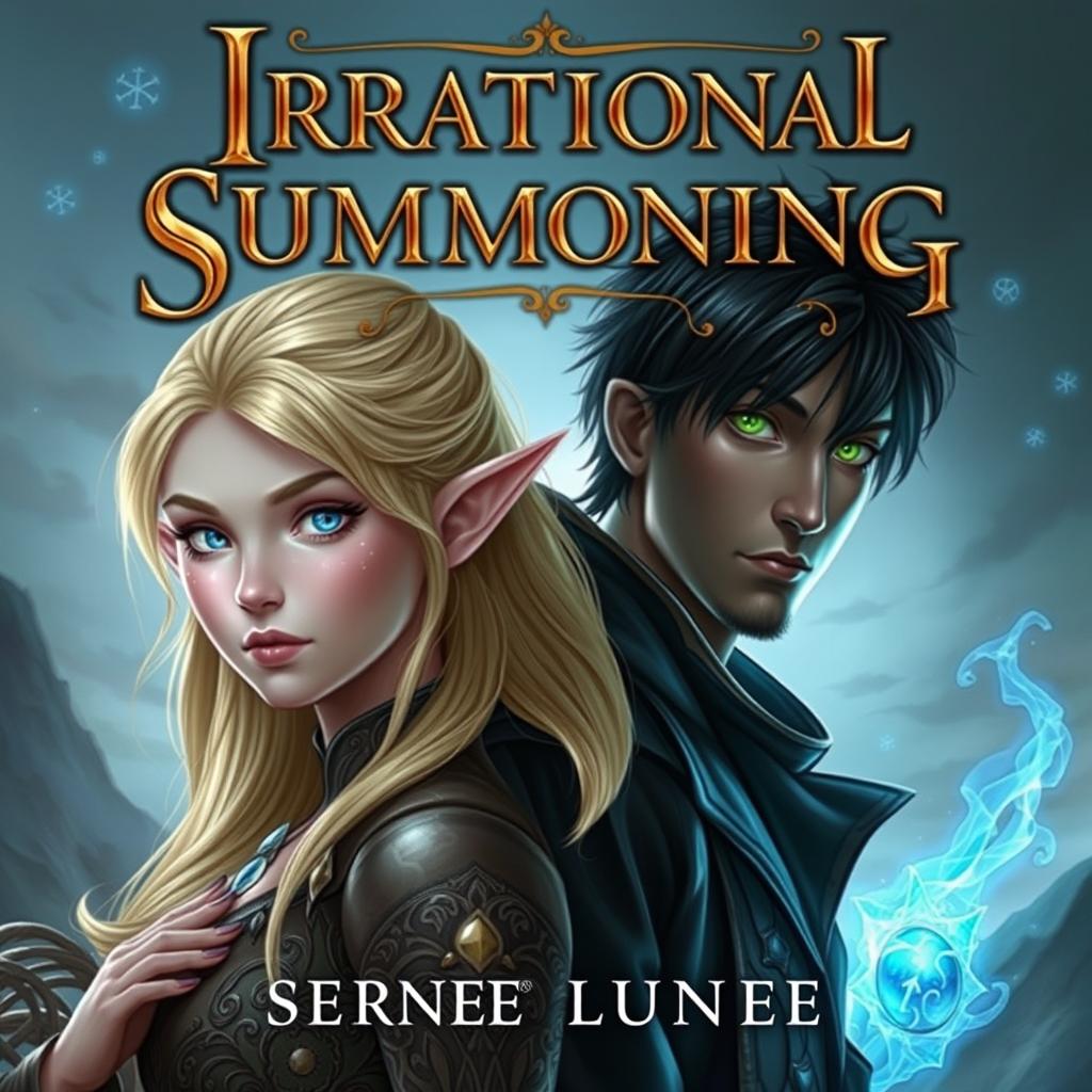 A captivating fantasy book cover featuring a blond elf and a black-haired man standing side by side