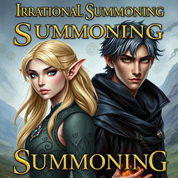 A captivating fantasy book cover featuring a blond elf and a black-haired man standing side by side