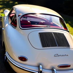 Classic 1962 Porsche 356 Coupé in its original ivory color featuring a luxurious red interior, distinctively highlighted by two rear grilles