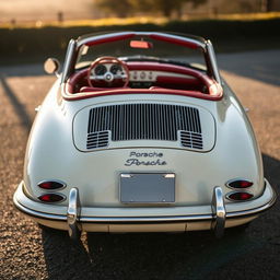 Classic 1962 Porsche 356 Coupé in its original ivory color featuring a luxurious red interior, distinctively highlighted by two rear grilles