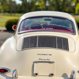 Classic 1962 Porsche 356 Coupé in its original ivory color featuring a luxurious red interior, distinctively highlighted by two rear grilles