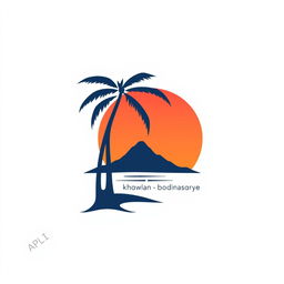 Simple T-shirt design with a Bali theme, featuring a minimalistic graphic of a palm tree and a sunset