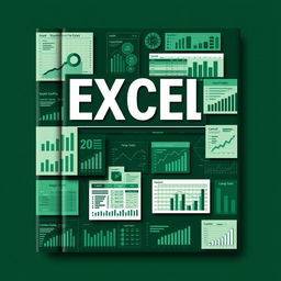 A book cover design showcasing various Excel spreadsheet forms in dark green shades