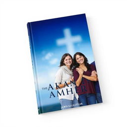 A modern book cover featuring a loving family standing together with a serene, deep blue backdrop