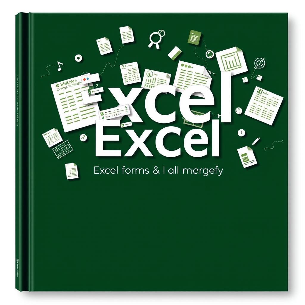 A book cover with a dark green background featuring intricately designed Excel forms and templates