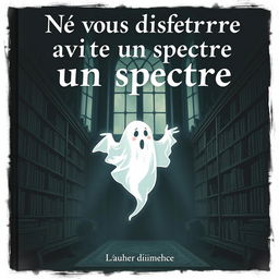 A book cover illustration for "Ne vous disputer jamais avec un spectre", portraying a ghost in a shadowy, antique library