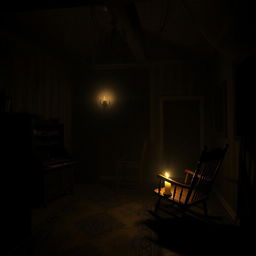 A mysterious house with a dark room illuminated only by a flickering candle