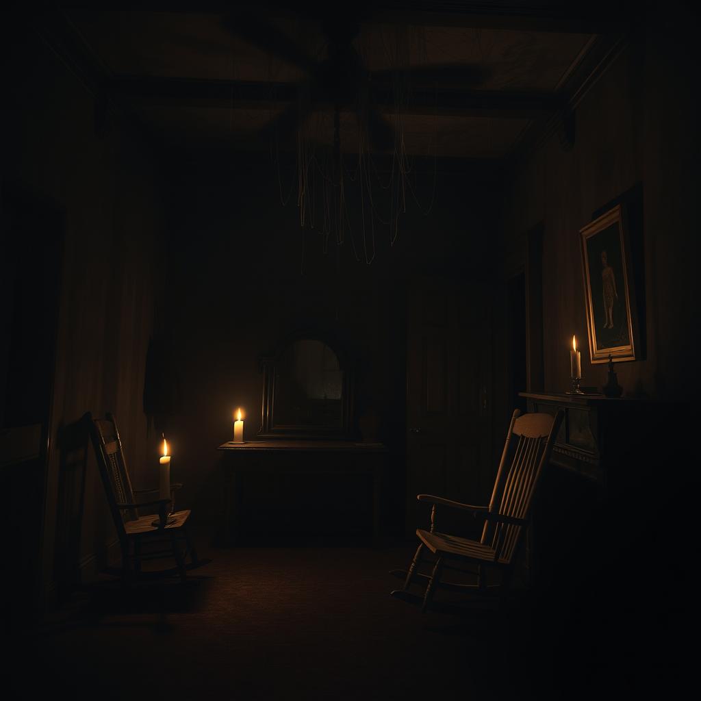 A mysterious house with a dark room illuminated only by a flickering candle