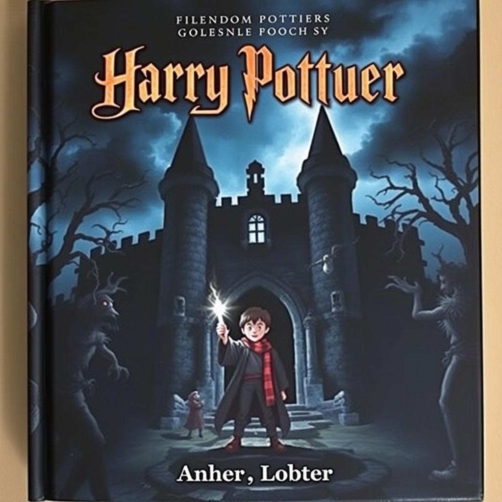 A chilling and realistic book cover for "Harry Potteur", depicting a dark, stormy night at an ancient, haunted castle